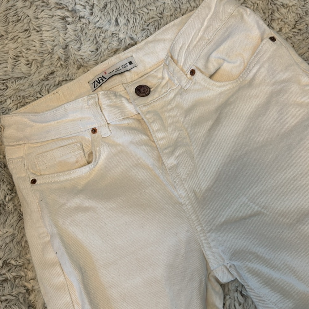 Zara White Denim Flare Jeans Size 2 - Picture 3 of 5